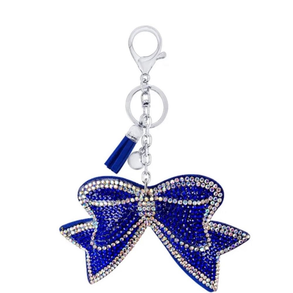 Rhinestone Blue Bow Keyring